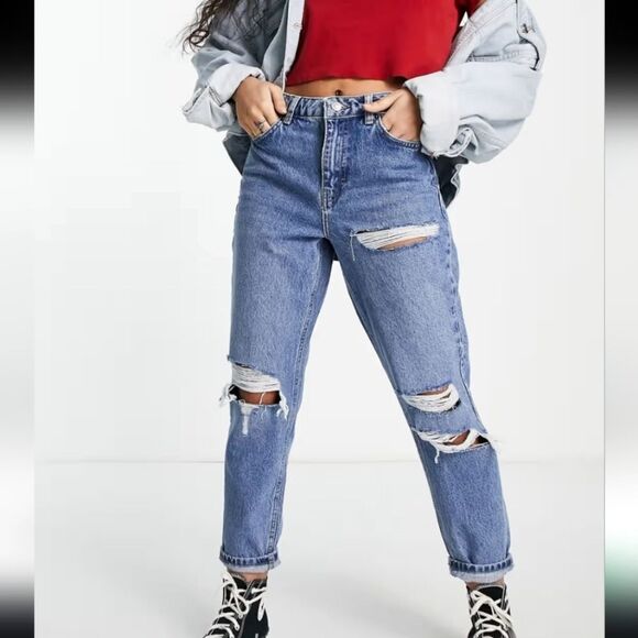 Topshop ripped Mom jeans Size 28 Petite - Picture 1 of 12